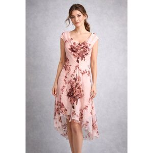 Connected Y2K dress VTG sequins floral cowl neck high low hem fairy women Lp